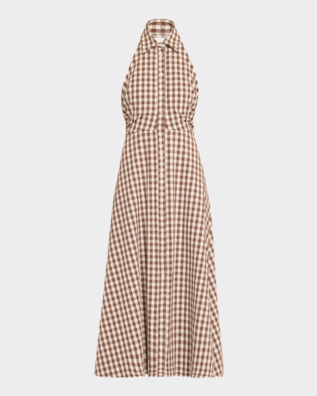 Mackey Button-Front Gingham Midi Dress